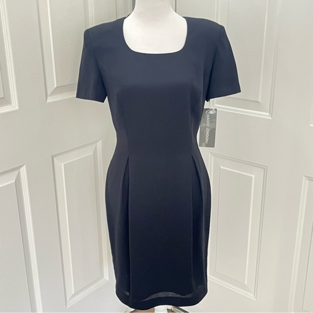 Maggy London Silk‎ Black Sheath Formal Dress Sz 4 Pad Shoulder Lined Party NWT